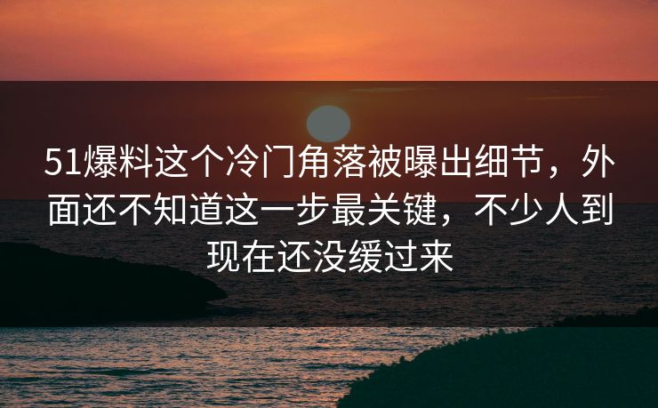 51爆料这个冷门角落被曝出细节，外面还不知道这一步最关键，不少人到现在还没缓过来