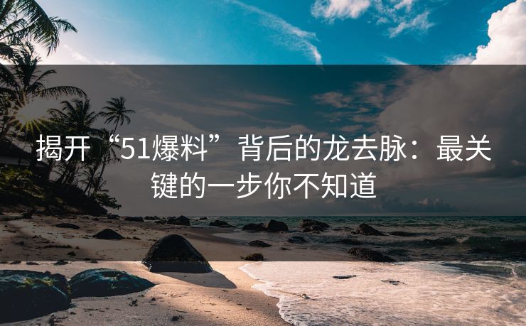 揭开“51爆料”背后的龙去脉：最关键的一步你不知道