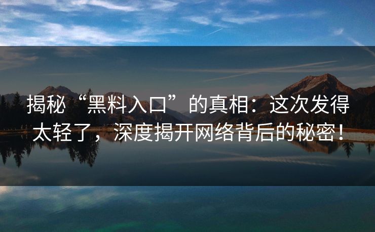 揭秘“黑料入口”的真相：这次发得太轻了，深度揭开网络背后的秘密！