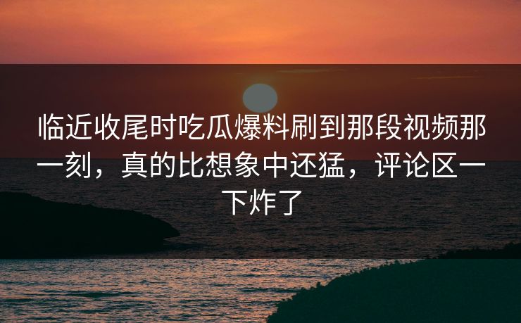 临近收尾时吃瓜爆料刷到那段视频那一刻，真的比想象中还猛，评论区一下炸了