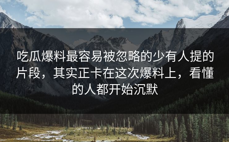 吃瓜爆料最容易被忽略的少有人提的片段，其实正卡在这次爆料上，看懂的人都开始沉默